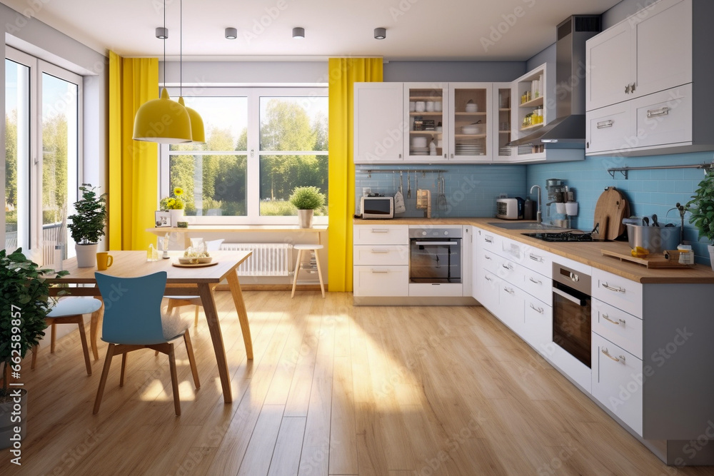 Obraz premium Modern kitchen room, minimalistic clear interior design