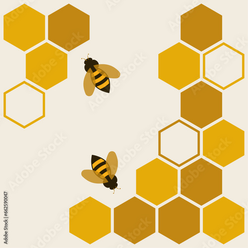 Fototapeta Naklejka Na Ścianę i Meble -  Honeycomb and bees on white background vector illustration.