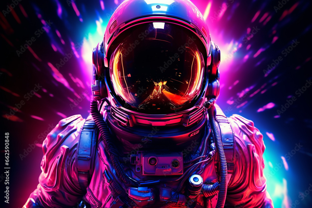 cool space astronaut with neon 3d rendering AI generative cool space astronaut with neon 3d rendering AI generative