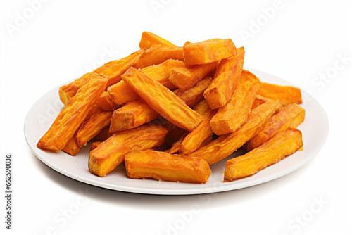 Fried potato fries on white background