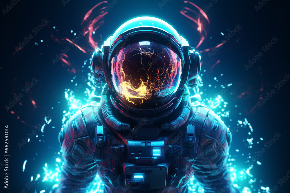 cool space astronaut with neon 3d rendering AI generative cool space astronaut with neon 3d rendering AI generative