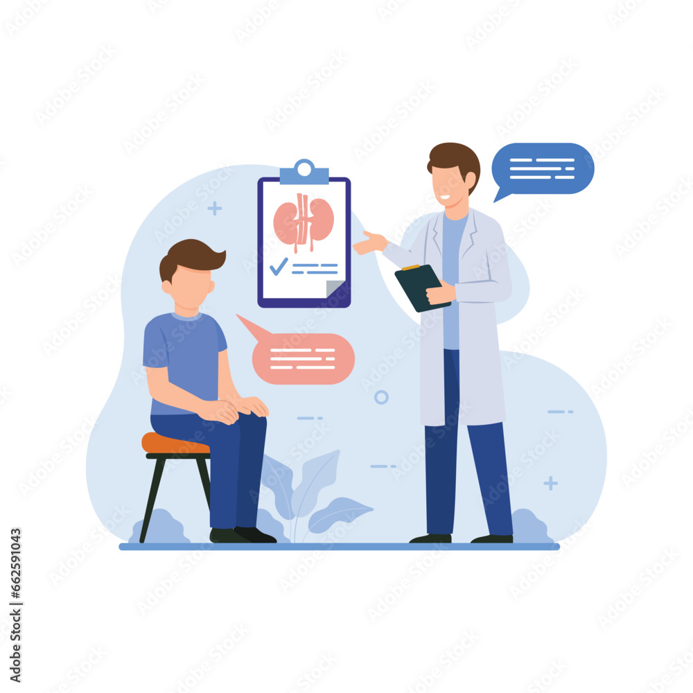Doctor telling patient about kidney disease vector illustration. Medical concept for banner, website design or landing web page