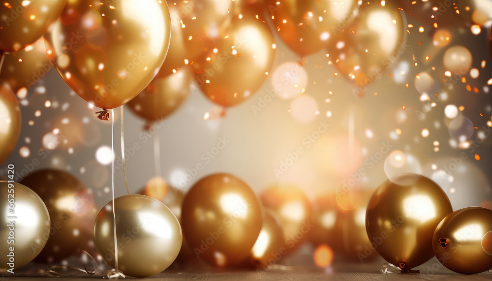 Beautiful Festive Background with Golden Balloons Beautiful Festive Background with Golden Balloons