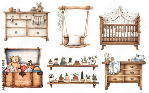 Baby room furniture illustration. generative ai 
