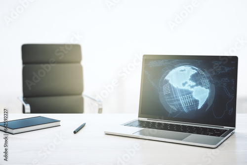 Computer monitor with digital America map, global technology concept. 3D Rendering