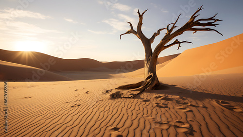 Trees growing in the desert, with a desert background.