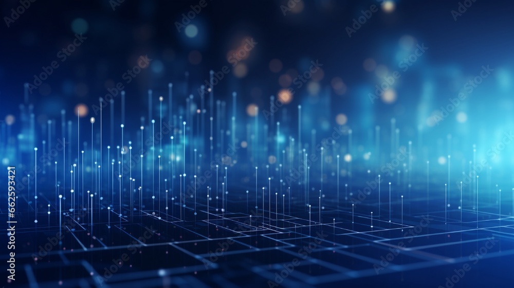 Abstract blue bokeh dark blue contrast background banner with futuristic corporate data technologies Abstract blue bokeh dark blue contrast background banner with futuristic corporate data technologies