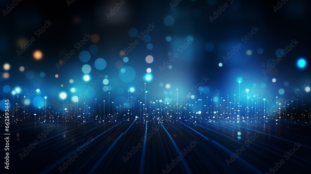 Abstract blue bokeh dark blue contrast background banner with futuristic corporate data technologies Abstract blue bokeh dark blue contrast background banner with futuristic corporate data technologies