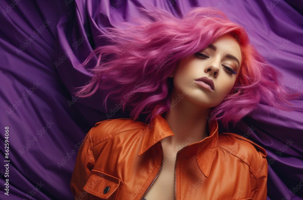 Naklejka premium Portrait of an attractive young woman with colorful hair