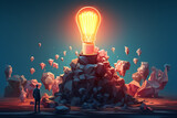 Brainstorming concept with 3D vector light bulbs 3d rendering AI generative 
