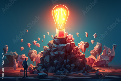 Brainstorming concept with 3D vector light bulbs 3d rendering AI generative 