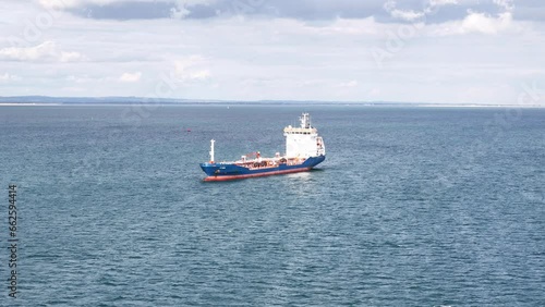 Ship moored in solent off Isle of Wight drone,aerial photo