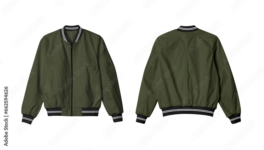 Military Green Isolated Bomber Jacket Mockup Front and Back View - obrazy, fototapety, plakaty 
