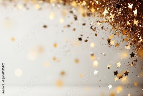 Abstract holiday background with sparkles and highlights, gold bokeh. Blurred sparkling background with place for text, congratulations