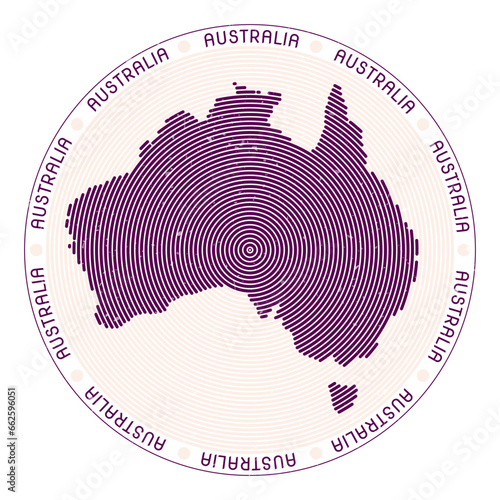 Australia shape radial arcs. Country round icon. Australia logo design poster. Captivating vector illustration.