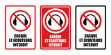 casque et ecouteurs interdit panneau interdiction fond rouge barré