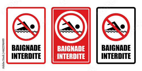 baignade interdite panneau interdiction fond rouge barré