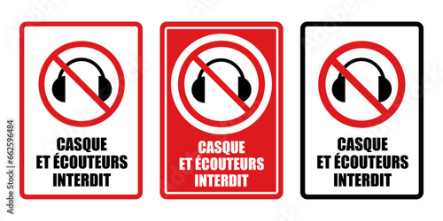 casque et ecouteurs interdit panneau interdiction fond rouge barré