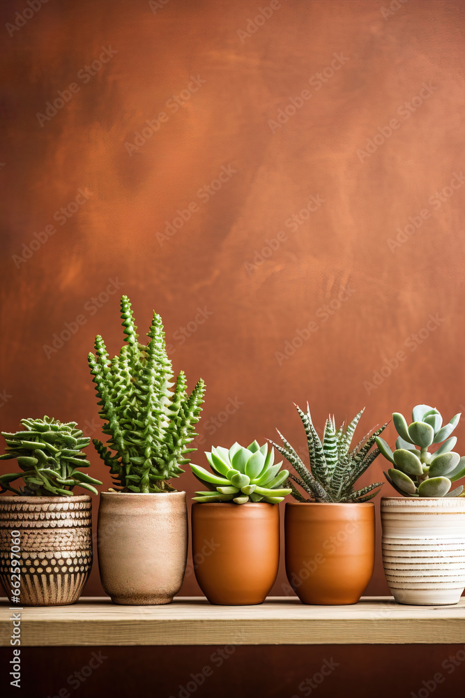 minimalistic brown background with succulents, with empty copy space minimalistic brown background with succulents, with empty copy space