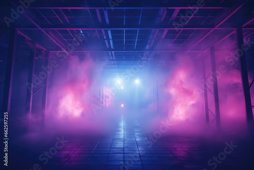 Smoke drifts through the grid-like ceiling, cloaking secrets in obscurity.