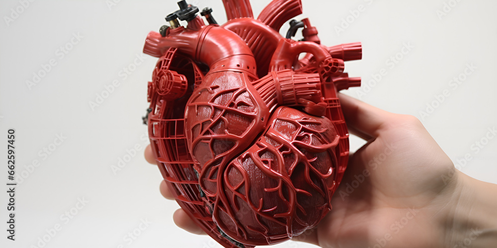 human skull with a heart, Realistic human heart organ with aorta and