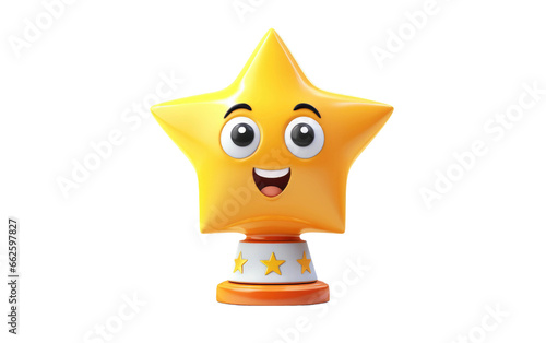 Yellow Trophy Cup with a Star 3D Cartoon Style Isolated on Transparent Background PNG.