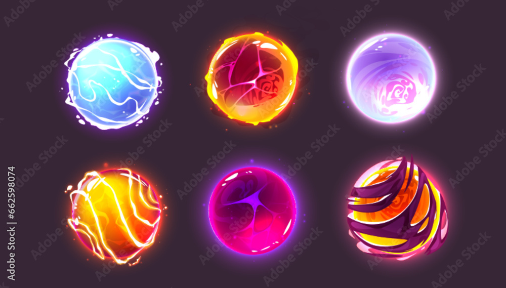 Crystal magic ball, energy fortune sphere vector. Mystery light glow