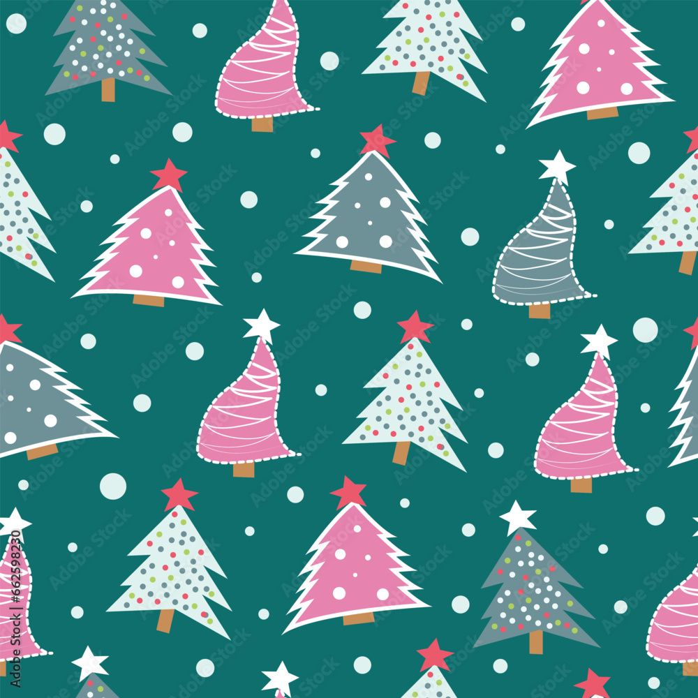 Seamless pattern with cute Christmas trees. Pattern for Christmas or New Year. Pattern for filling a background, web page, postcard, packaging, wallpaper, cover. Vector. Seamless pattern with cute Christmas trees. Pattern for Christmas or New Year. Pattern for filling a background, web page, postcard, packaging, wallpaper, cover. Vector.