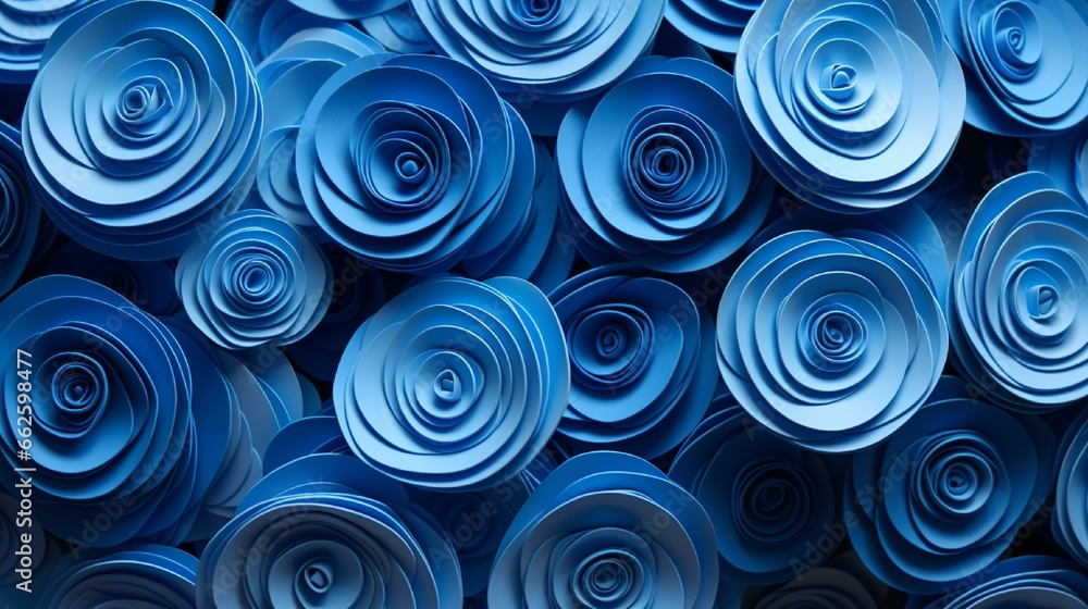 on a blue background, a close-up of coiled quilling papers on a blue background, a close-up of coiled quilling papers