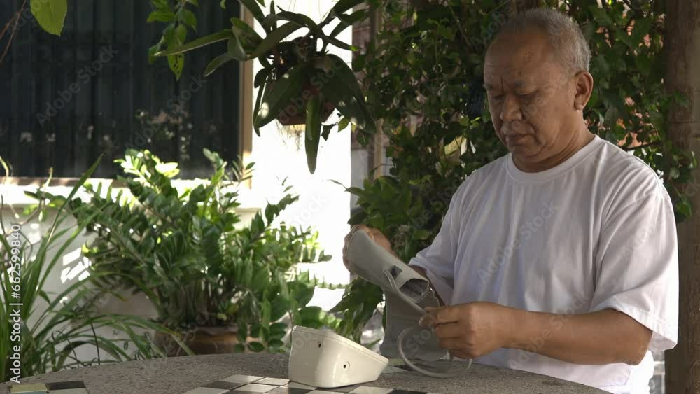 Senior man taking self-measurement of blood pressure2 Senior man taking self-measurement of blood pressure2