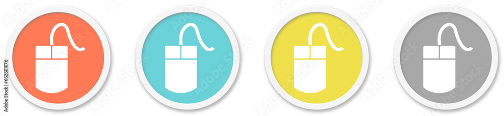 Computer Maus Icon - Symbol auf 4 runden Buttons Computer Maus Icon - Symbol auf 4 runden Buttons