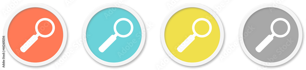 Lupe Icon - Symbol auf 4 runden Buttons Lupe Icon - Symbol auf 4 runden Buttons