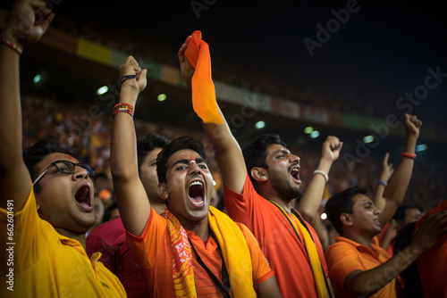 United in Excitement Energetic Crowd of Sports Fans Heartily Cheering in a Packed Stadium
