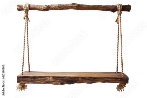 Rustic Wooden Rope Swing Isolated on Transparent Background