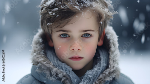 Boy in winter park close up © Taisiia