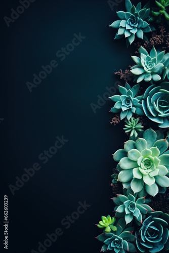 minimalistic green background with succulents, with empty copy space