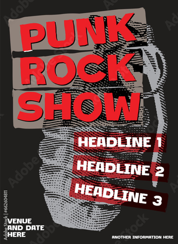 Punk rock show, punk music festival poster, gigs show posters template design, raw and hype fest, music concert vector