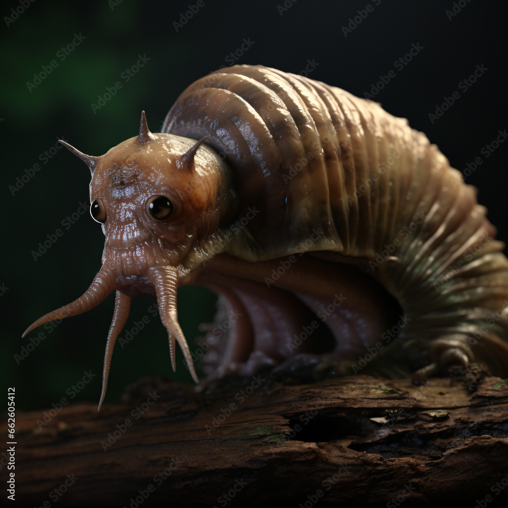 Fototapeta premium Realistic looking alien lifeform snail creature xenomorph with dramatic lighting 