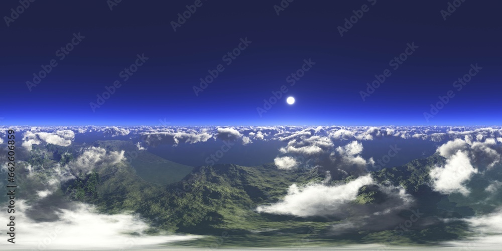 Panorama of clouds, HDRI, environment map , Round panorama, spherical panorama, equidistant projection, panorama 360, flying above the clouds,sky above the clouds, 3D rendering