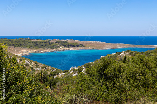 Panoramic view of the Bay of the Orte near the seaside town of Otranto, province of Lecce, Puglia, Italy © faber121