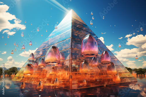  In this artwork, the Great Pyramid of Chichen Itza is depicted as an abstract and inflated structure  photo