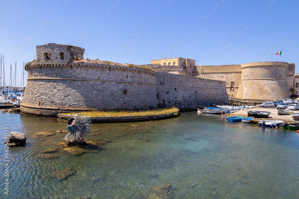 GALLIPOLI, ITALY, JULY 16, 2022 - View of the castle of Gallipoli, province of Lecce, Puglia, Italy