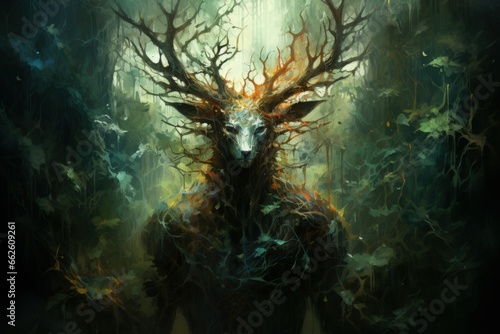 Ancient forest spirits  guarding the secrets of the woodland realms - Generative AI