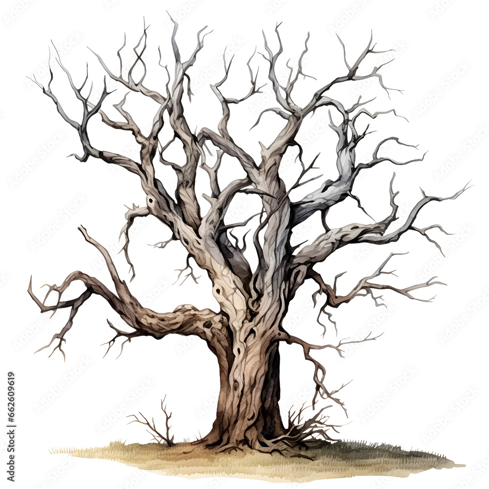 Scary dead withered tree watercolor illustration PNG Scary dead withered tree watercolor illustration PNG