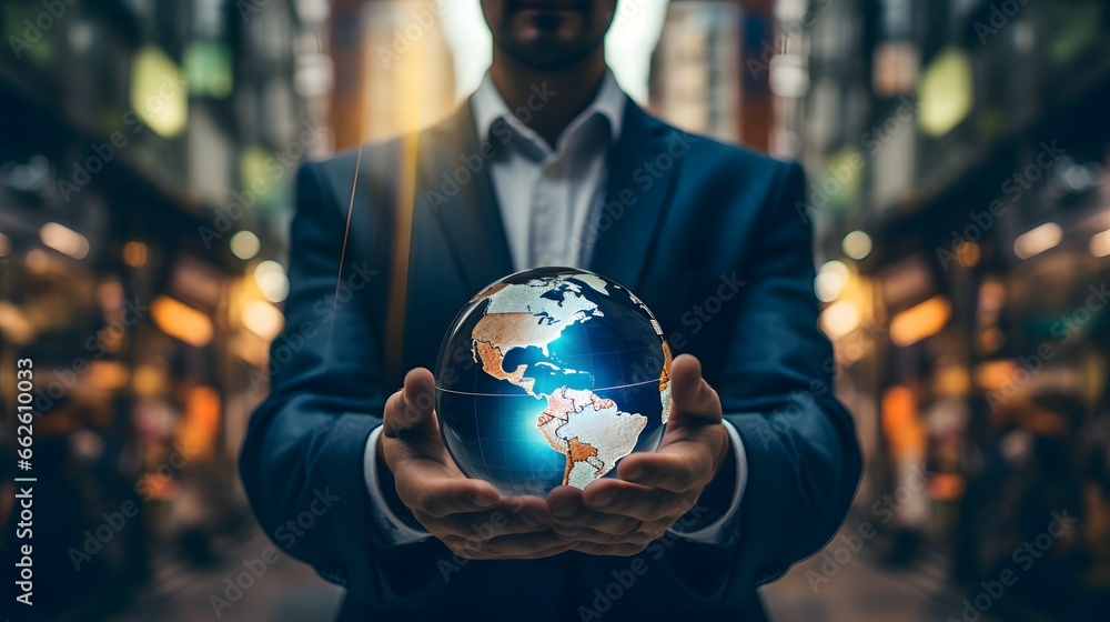 Fototapeta premium businessman holding globe
