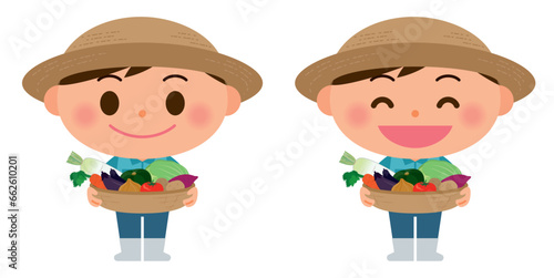 農家の男性と収穫物