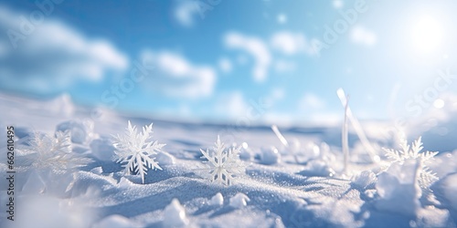 Festive winter scene with snowflakes creating a beautiful icy holiday background.