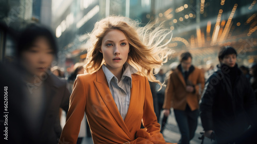 Ambitious Businesswoman Navigating Tokyo's Thriving Streets - Fictional Person, Generative AI