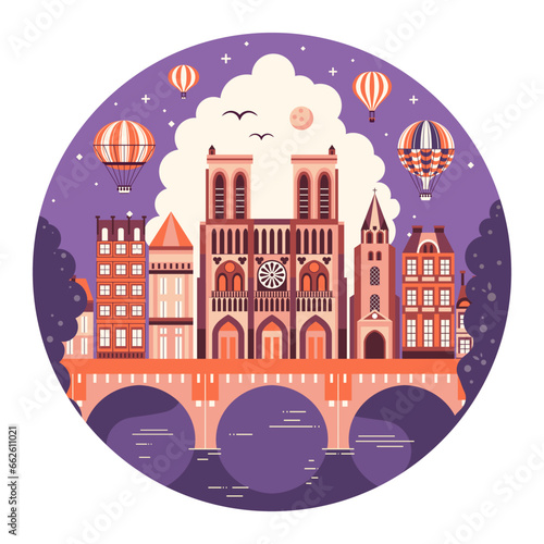 Hot Air Balloon Flying over Paris Landmarks
