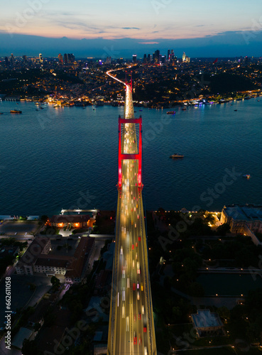 Photography Drone view of the bosphorus bridge in Istanbul, turkey